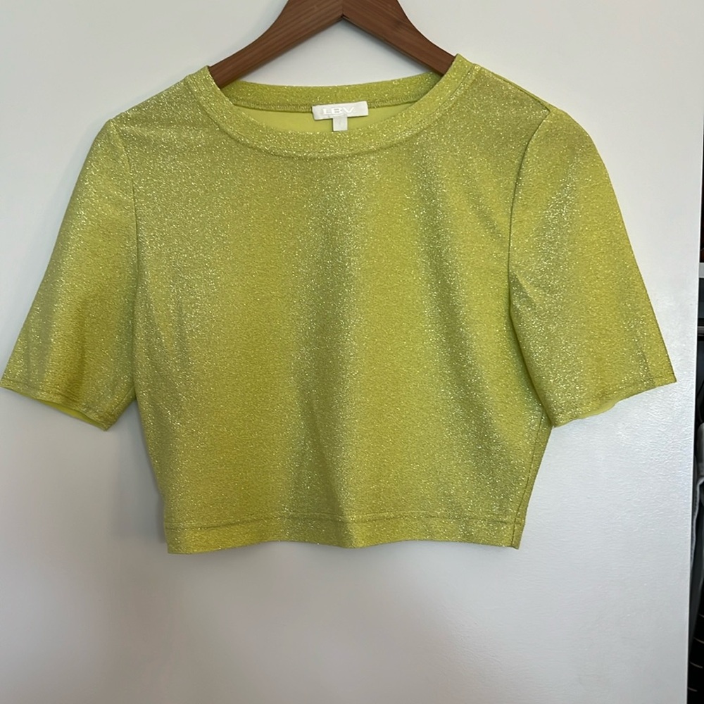 Neon Green Sparkly Lurex Crop Top LBV Size 8